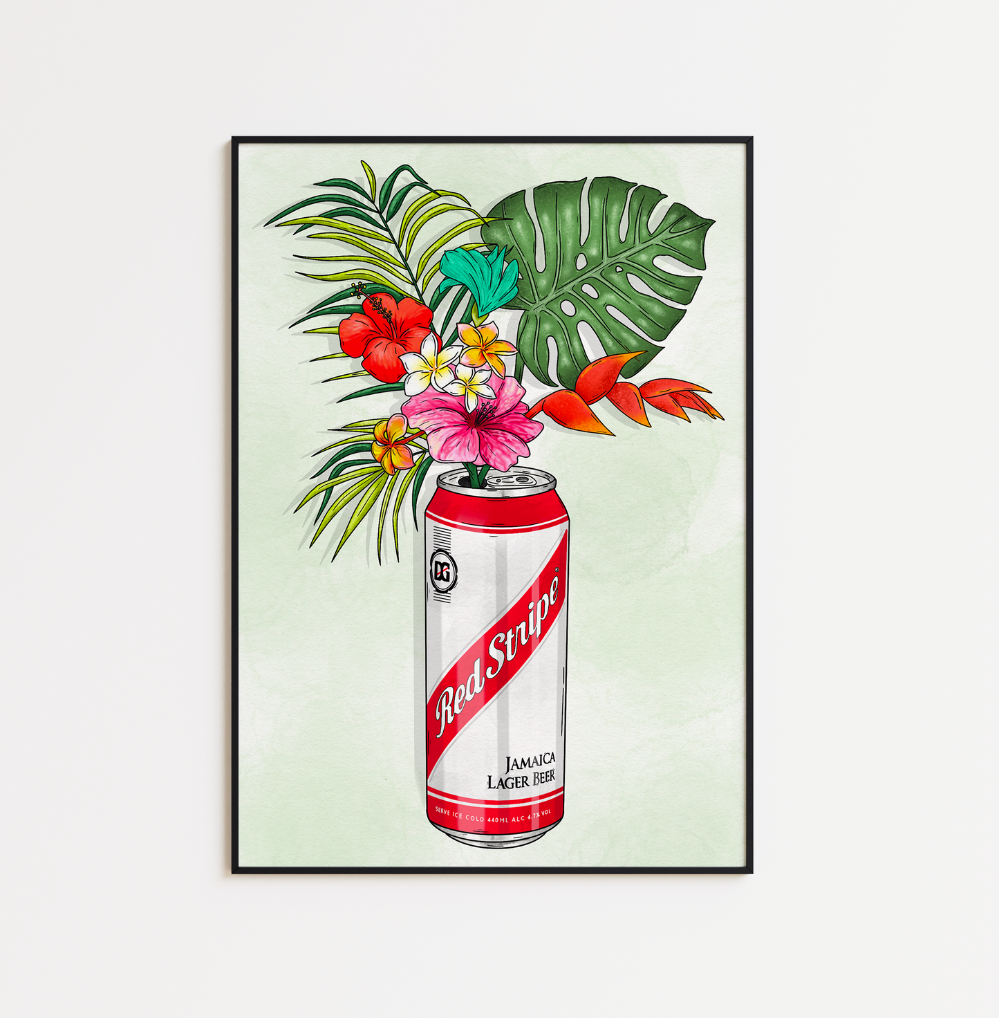 Red Stripe and Tropical Flowers