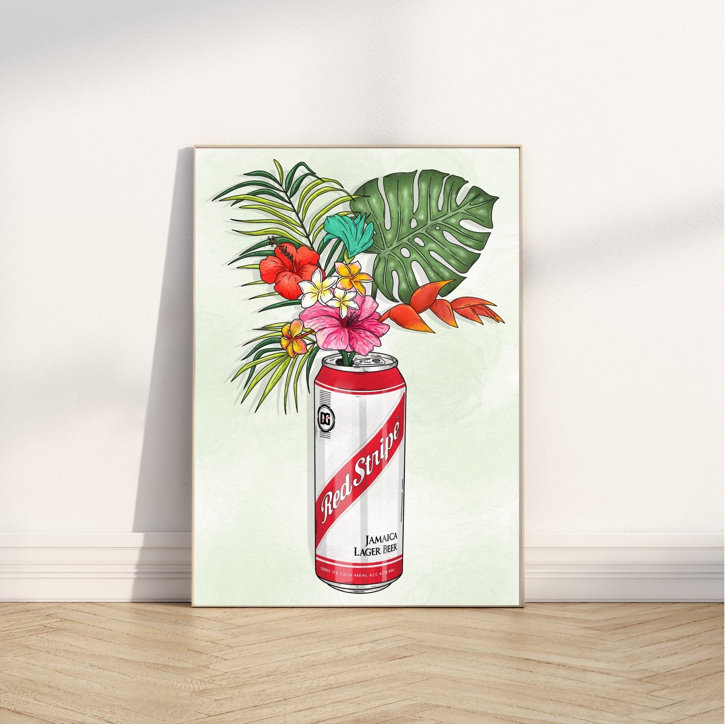 Red Stripe and Tropical Flowers