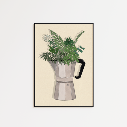 Coffee Pot and Flowers - Coloured Version