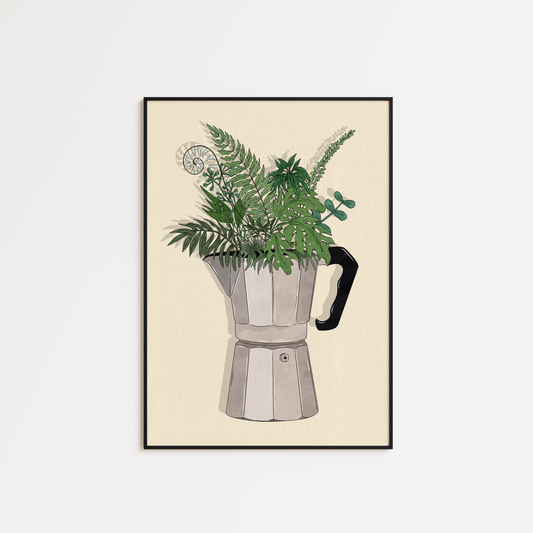 Coffee Pot and Flowers - Coloured Version
